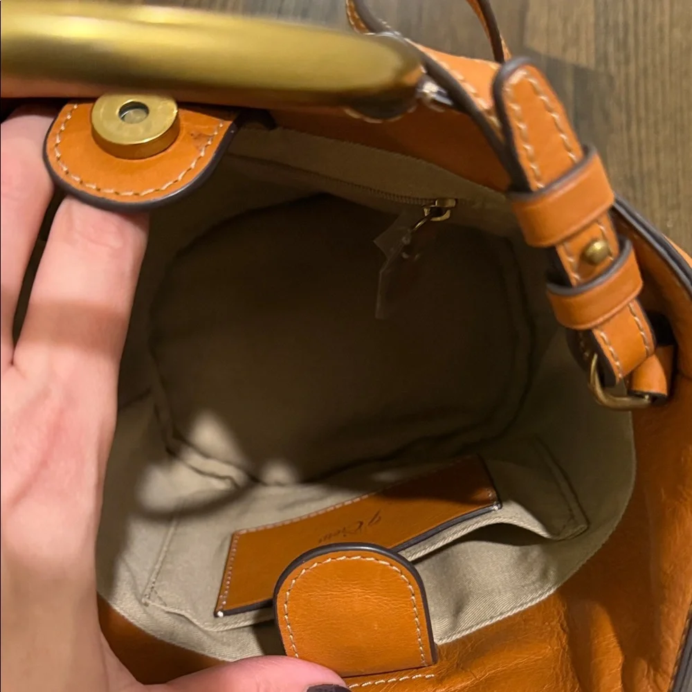 J Crew Cognac Leather Handbag with Brass Handles - Picture 2 of 2